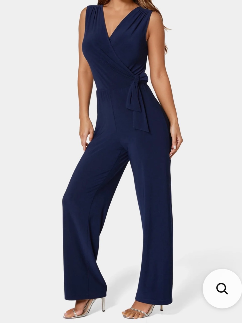 bebe Navy Sleeveless V-neck Jersey Wrap Tie Wide Leg Jumpsuit Women’s Size Large